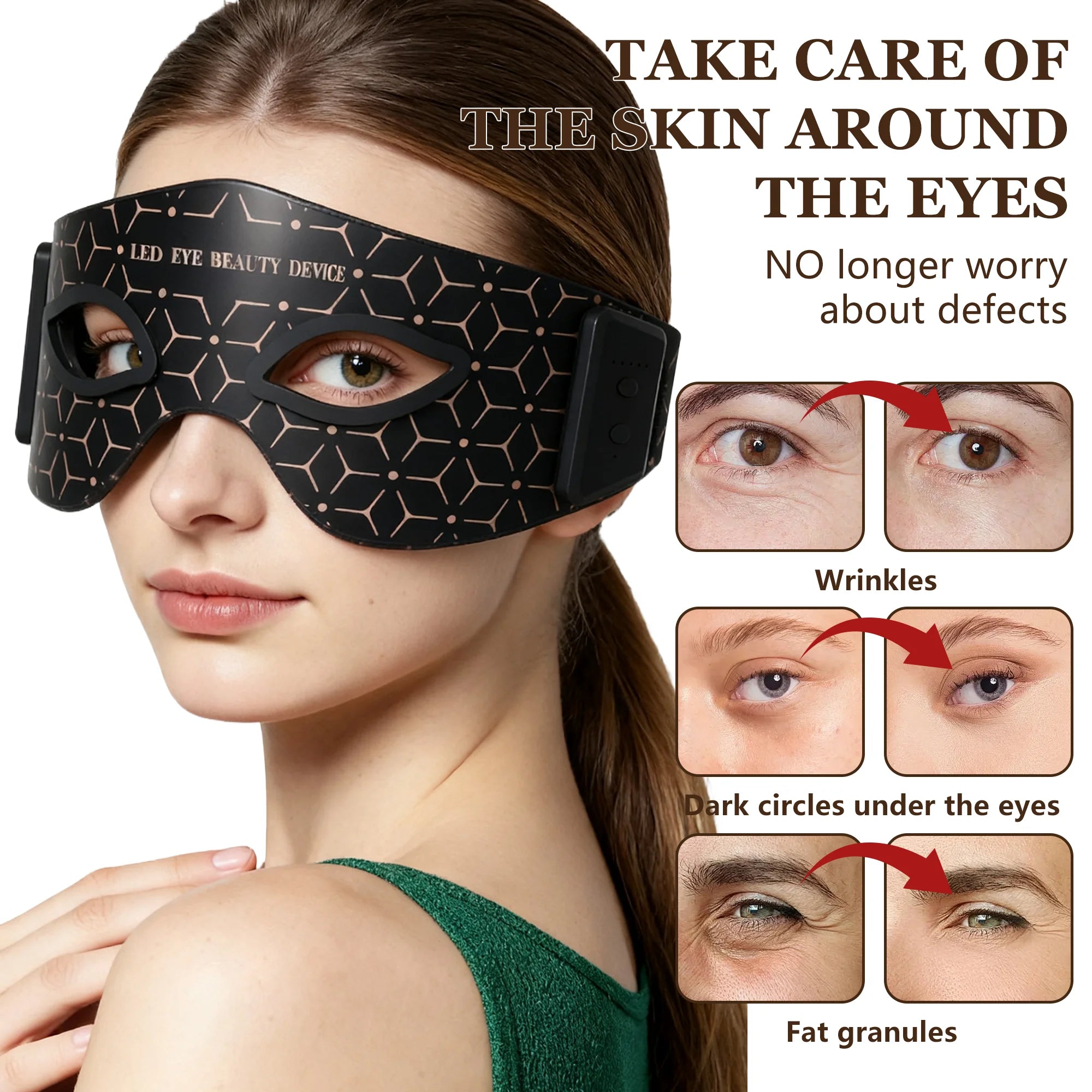 JVV Red Light Therapy Eye Mask LED Infrared 5 Modes Wireless & Rechargeable for Cosmetic Eye Care For Home Skincare Gift